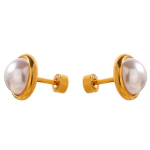 Pearls Screw-Back Stud Earrings Trendy 14k Yellow Gold Jewelry Geometric Charm for Women Gala Gift