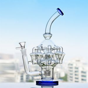 cachimbo de água azul, tubo de água de vidro especial com reciclador de produção complicado, plataformas de petróleo shisha, bong ciclone