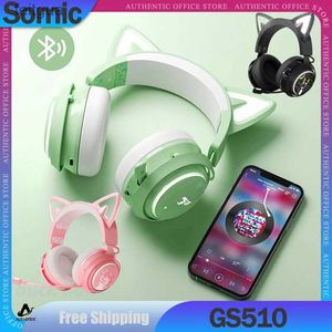 Cell Phone Earphones Somic GS510 Bluetooth Wireless Headphone With Microphone RGB Colorful Kawaii Cat Ears Headset Girl Bluetooth Gamer Earphone Gift YQ240202