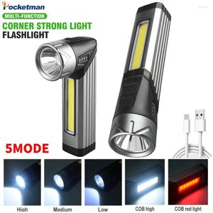 Flashlights Torches High Bright LED COB Flashlight USB Rechargeable Torch With Magnet Waterproof Work Light Adjustable Head Camping Lantern