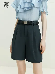 Kobiety szorty FSLE High talia Kombinezon biurowy dama 2024 letnia plisowana design twill a-line luźne spodnie samice