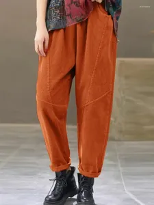 Calças femininas zanzea solta cintura elástica mulheres casual harem moda elegante veludo calças oversize vocação pantalon palazzo feminino