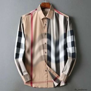 Burbery 셔츠 남성 Tshirts mens 티셔츠 기하학적 격자 무늬 패션 버브리 롱 슬리브 폴로 목 셔츠 사업 고품질면 버 캐주얼 셔츠