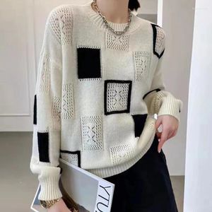 Maglioni da donna Moda Top 2024 Maglione oversize da donna Autunno Inverno Colorblock Plaid Pullover lavorato a maglia Girocollo Retro caldo