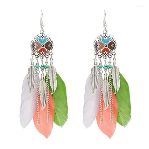 Dangle Earrings Bohemian Beads Feather For Woman Boho Long Tassel Indian Palace Fashion Jewelry Accessories