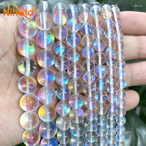 Loose Gemstones White Austria Crystal Glitter Moon Stone Round Beads DIY Earrings Bracelet For Jewelry Making Supplies 6/8/10/12mm 15"