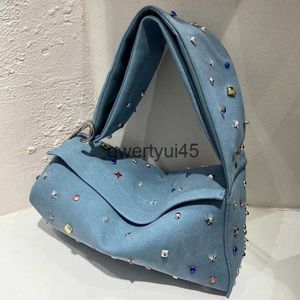 Shoulder Bags Color Rinestones Rivet Underarm Decorate For Women Luxury Designer andbag Purse 2023 New In Fasion Wide Soulder StrapsH2422