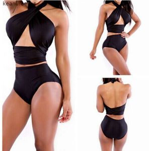 High Quality Women High Waisted Bathing Suits Slim Black Push Up Chest Wrapped Halter Bikini 5 colors 5A