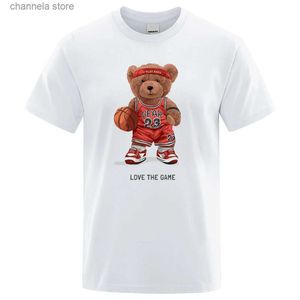 Homens camisetas Teddy Bear 23 Love The Game Play Basquete Imprimir Homem T-shirt Crewneck Respirável T-shirt Moda Tee Summer Street Homens Tops T240202