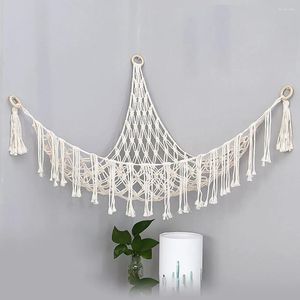 Camp Furniture Boho Plush Toy Hammock fylld djurväggdekor Net Macrame Creative Holder Corner Hanging Mesh Soft Storage Organizer