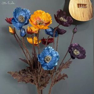 Dekoratif Çiçekler Güneşçi 4 Kafa Vintage İzlanda Haşhaş Çiçek İpek Yapay Ev Kapalı Dekorasyon Retro Sonbahar Dekor Flores Artificales