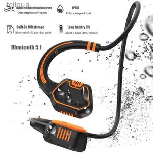 Mobiltelefonörlurar Bluetooth 5.1 Benlednings hörlurar IP68 Vattentät headset Wireless Sports 16 GB Mp3 Music Player med MIC för Handsfree YQ240202