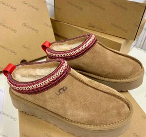 Tasman ugglis''ug Chinelos de pele de castanha Slides de pele de carneiro Shearling Tazz New Mules Mulheres Homens Ultra Mini Bota Plataforma Slip-on Sapatos Camurça Superior Conforto Outono Inverno