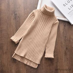 Mädchenkleider Neue Weihnachten Reine Farbe Herbst Winter Junge Mädchen Dickes Kind Rollkragenhemden Hoher Kragen Pullover Pullover Langer Pullover