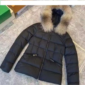 ビッグ919女性本物のキツネの毛皮のフードドコート濃い温かいジッパージャケットウォータープルーフパーカーブラックカラーアウターウェアサイズ1234