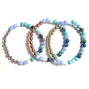 MG2036 Nuovo Design 6 MM Pizzo Blu Agata Hubei Turchese Lapislazzuli Bracciale Corona di Alta Qualità Fatto A Mano Yoga Polso Mala