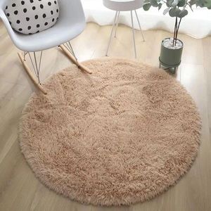 Carpets TuoX02 Round Solid Color Khaki Carpet Bedroom Bedside Fluffy Sofa Plush Floor Mat