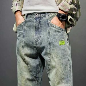 Men's Jeans Retro Blue Hare Pants Mens Loose Set 2023 Spring/Summer Wide Leg Denim Trousers Clothing Bag Q240427
