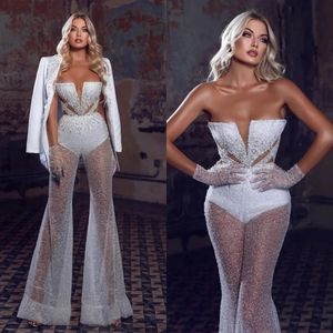 Classic Strapless Mermaid Prom Dress Illusion Evening Dress Rhinestone See Through with Coat 2 Pieces Custom Made Plus Size