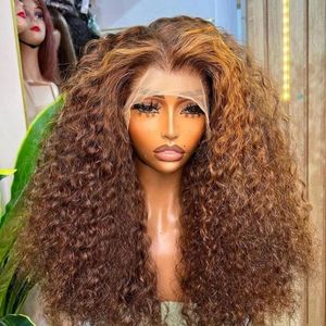 134 136 HD Spetsvatten Deep Wave Frontal Wig Highlight Honey Brown Gluely Curly Human Hair Wigs Colored Bob For Women 30 Inch 240118