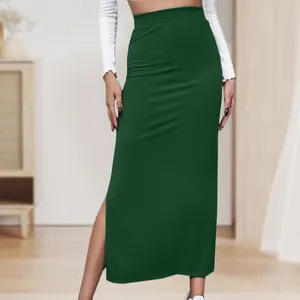 Saias Side Slit Túnica Midi Saia Cor Sólida Mulheres Cintura Longa Sexy Estilo Casual Simples Design Férias Outfit