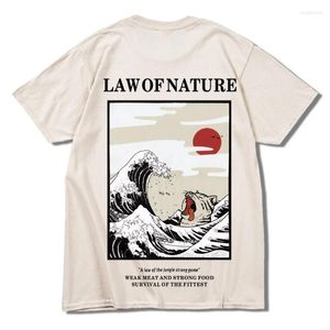 Herr t-shirts 2024 est japansk rolig kattvåg tryckt kortärmade t-shirts tillbaka till den framtida hiphop-stil mode casual tshirt