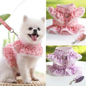 Dog Collars Summer Vest Breathable Mesh Pet Harness Set Clothes Leash Princess Style Dress Short Skirts For Chihuahua Supplies