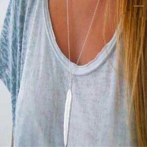 Pendant Necklaces 2024 Fashion Womens Vintage Long Necklace Jewelry Gold/silver Color Simple Feather Gifts