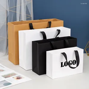 Gift Wrap 5Pcs High Quality Custom Logo Bag Shopping Bags For Small Business Packages Personization Wig Clothing Package Kraft