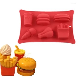 Baking Moulds Hamburger Silicone Mold Chicken Ice Cream French Fries Shape Fondant Cake Decorating Tool Cube Tray Resin Clay Soap