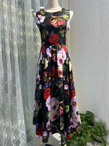 Платье из 100% хлопка с цветочным принтом, летнее женское платье без рукавов с круглым вырезом и закрытой талией, праздничное расширение, Vestidos