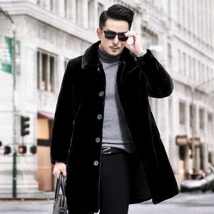 Marca na moda casaco de pele de vison masculino inverno inteiro imitação designer médio envelhecido pai longo 3do7