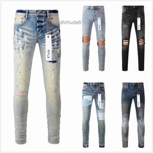 Designer-Jeans Lila Herren Damen High Street Wash Denim Gestickter Reißverschluss Knopf Slim Straight Leg Klassische Modekleidung Luxus Hipster UYV9