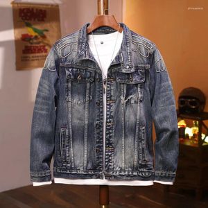 Giacche da uomo Giacca di jeans stile moto da uomo 2024 Street Trend Retro Ricamo allentato effetto invecchiato