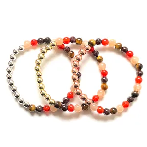 MG2052新しいデザイン6 mm Sunstone Garnet Tiger Eye Stone Carnelian Mixed Bracelet Womens Cooper Beads Yoga Wrist Mala