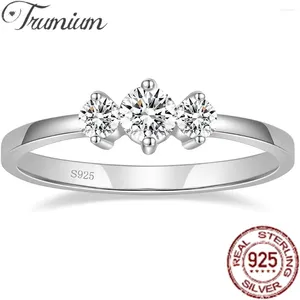 Cluster Anéis Trumium Real 925 Sterling Silver Empilhável para Mulheres Espumante Zircão 3 Pcs Pedra Casamento Declaração Noiva Jóias