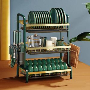 Kök förvaring 2/3 Tier Dish Drying Rack Bowls Chopsticks Choping Board Shelf Organizer Rostfritt stål Tabelledaravlopp