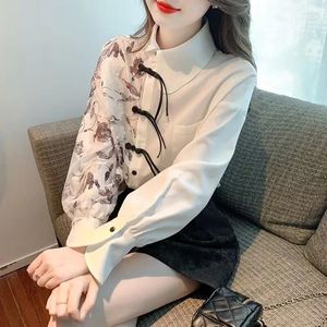 Women's Blouses Spring Summer Women 2024 Fashion Buckle Print Turn-down Collar Blouse Shirt Casual Tops Elegant Work Wear Chiffon Shirts