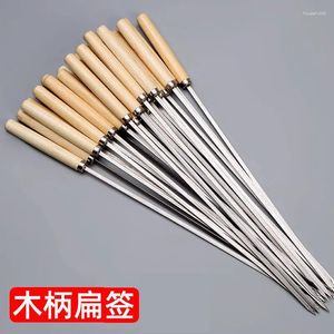 Tools 25/50pcs BBQ Skewers Roasting Needle With Wooden Handle Barbecue Reusable Grill Stainless Steel