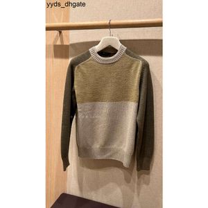 Loro Piano Sweaters Winter Mens Casual Green Color Matching Round Neck Long Sleeve Wool Knit Top FSU7