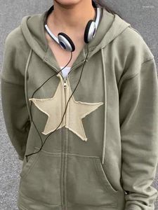 Hoodies femininos estrelas impressão moletom feminino vintage estrela remendo baggy zip up hoodie