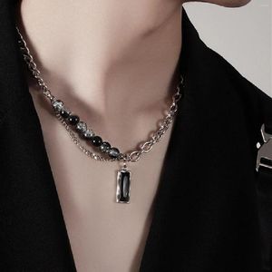 Pendant Necklaces Mprainbow Men Stylish Black Stone Choker Chic Double Layers Chain Collar Valentine's Father's Day Birthday Party Gift