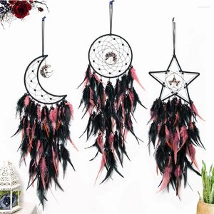 Figurki dekoracyjne łapacze snów ręcznie tkane nordyckie styl vintage sypialnia wiszęcie pióra Wiszęki domowe Dekor Moon Star Dreamcatchers