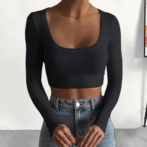 Damenblusen Damenmode Tops Herbstkleidung Damen U-Ausschnitt Langarm Slim T-Shirt Weiche elastische Baumwollmischung für Frauen