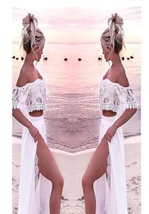 Abito da spiaggia in pizzo bianco per le donne Abiti lunghi da spiaggia in due pezzi 2019 Prendisole estivi Abito taglie forti Top Robe Blanche Dantel13808773