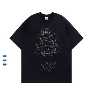 260G tung amerikansk mode falska diamant tryckt kort ärm t-shirt topp män hiphop street hiphop stil svart t