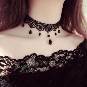 Party Favor Sexy Gothic Chokers Crystal Black Lace Neck Choker Necklace Vintage Victorian Women Chocker Steampunk Jewelry