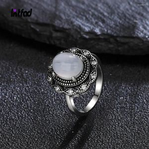 Cluster Rings Natural 8 10MM Moonstone Turquoise Vintage Ring Sterling Silver 925 For Women Amethyst Party Fine Luxury Jewelry Gift
