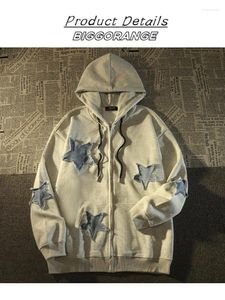 Women's Hoodies Autumn American Zip Up Hoodie för kvinnor retro patch stjärna Cardigan tröja unisex ins lös tunna tröja y2k kläder 2024