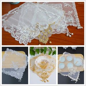 Table Mats Exquisite Square Lace Embroidery Hand Beaded European Mat Coaster Jewelry Antique Bonsai Pad Wedding Party Decoration